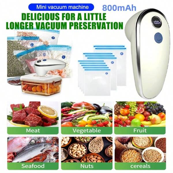 Sacs de conservation sous vide pour aliments et machine électrique à main pour le vide, ensemble 3-en-1 comprenant des sacs à fermeture éclair sous vide de grande, moyenne et petite taille ainsi qu'1 pompe électrique pour le stockage