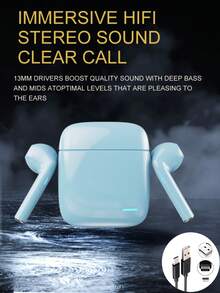 LY02 无线耳机 ENC 通话降噪和触摸控制，带 USB-C 充电端口，节日礼物耳机，游戏耳机和扬声器，麦克风情人节礼物