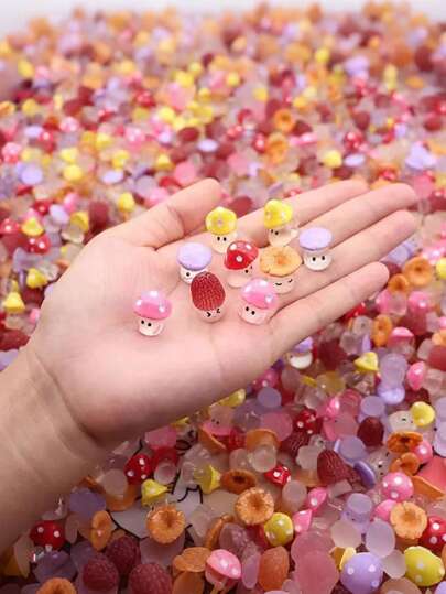 100pcs Mini Mushroom Adorable Resin Small Mushroom Statue Fake Micro Mushroom Statue For Fairy Garden Glass Container Decor Miniature Landscape Craft