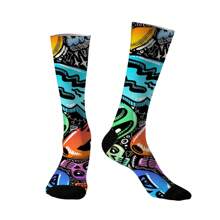 1/2/4/5 pares de calcetines negros tipo tripulación con estampado de flores para hombres, calcetines medianos, calcetines de grafiti callejero, hip hop, rock, calcetines decorativos, unisex, para usar en deportes al aire libre