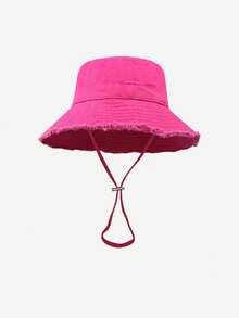 1 sztuka damskiego kapelusza typu bucket z futerkowym brzegiem i ściągaczem, regulowany pasek pod brodą, miękki materiałowy kapelusz przeciwsłoneczny, odpowiedni na wakacje na plaży i do codziennego użytku