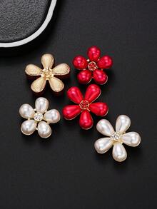 6pcs/Set Pearl Flower Rhinestone Buttons Women's Sweater Dress Buttons Cardigan Jacket Flower Decorative Buttons High-End Metal And Faux Pearl Decorative Buttons Appliques - Multicolor - View 11