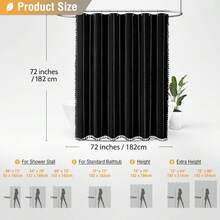Boho Farmhouse Shower Curtain, Linen Rustic Weighted Striped Fabric Shower Curtain Set With Tassel, Water Repellent, Bohemian Vintage Country Shower Curtains For Bathroom, Black And White, 72x72 - 黑色 - 查看 9