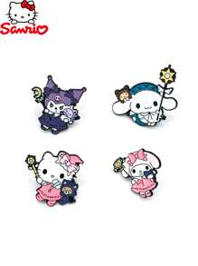 Sanrio 4 peças, broche de gaivota mágico de Halloween, distintivo japonês HelloKitty, broche de desenho animado fofo, acessórios de decoração, mochila de broche de esmalte fofo para escola