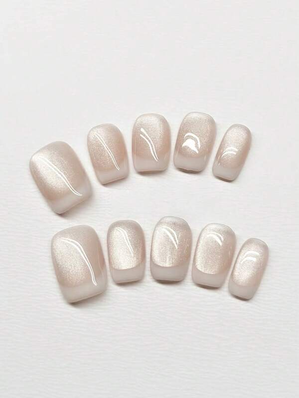 10pcs Handmade Transparent Cat Eye Simple French Elegant Shiny Commute Match All Nail Stickers