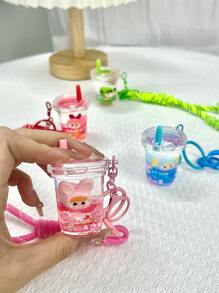 THE POWERPUFF GIRLS Fashionable & Versatile Cartoon Policewoman Milk Tea Cup Liquid Quicksand Keychain, Delicate Acrylic Key Ring Charm Pendant