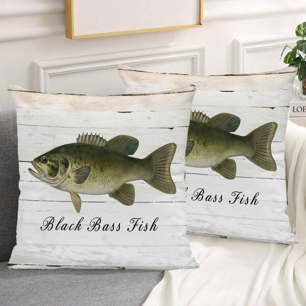 2pcs Simple & Cute Small Fish Printed Cushion Cover, Modern Polyester Square Pillow Case For Living Room, Without Pillow Insert