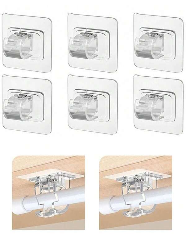8/4/2 Pcs Self-Adhesive Curtain Rod Brackets, Adjustable Curtain Rod Hooks, Retractable Sticky Hooks, Suitable For Home, Living Room, Bedroom, Kitchen, Bathroom, Hotel Curtain Hooks