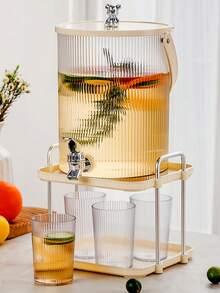 1pc Large Capacity Plastic Beverage Dispenser With Valve - Fruit Strainer Cold Drink Cup For Juice, Tea, Cold Brew Coffee - Easy Pumping System, Home Beverage Basin For Restaurants, Hotels And Homes, Etc.