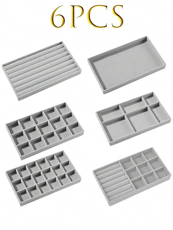 6/1pc Velvet Jewelry Display Tray, Large Capacity Jewelry Tray, Independent Partition, Jewelry Tray, Multi-Grid Jewelry Rack, Jewelry Storage Tray, Stackable Drawer Tray, Suitable For Earrings, Necklaces, Bracelets, Anklets, Rings, Hairpins, Headbands, Storage And Display For Women Storage Organizer Travel Essentials Back To School Dormitory Storage