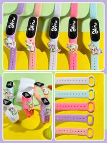 Set de 5 relojes digitales LED con diseño de unicornio colorido para niños, accesorio minimalista elegante y lindo con correa de goma, adecuado para niñas, estudiantes de primaria y secundaria, reloj deportivo LED tipo pulsera, regalo ideal para amigos en fiestas y cumpleaños