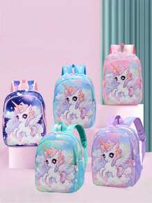 1件装独角兽卡通印花背包幼儿园背包超轻男女生书包一年级书包可爱卡通独角兽图案，可调节肩带，马卡龙色，适合男生女生日常上学，上学必备物品 - 獨角獸雙肩包 - 查看 2