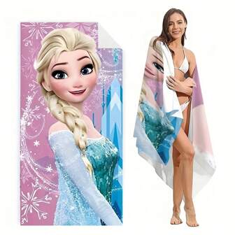 bandai 1 Stück elegantes, Frozen Prinzessin-thematisches Strandtuch oder Badetuch, ultra-feiner Microfaser, weich, saugfähig und schnelltrocknend, geeignet für Strand, Pool, Gym, Camping und Reisen - Handwäsche/Maschinenwäsche, ideal als Geschenk
