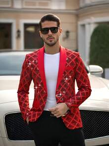 JNYXJNYX Men's Party Jacket, Suit Jacket, Checkered Pattern Design, Suitable For Husbands To Attend Parties And Gatherings,Halloween, Dress Up - Red - View 2