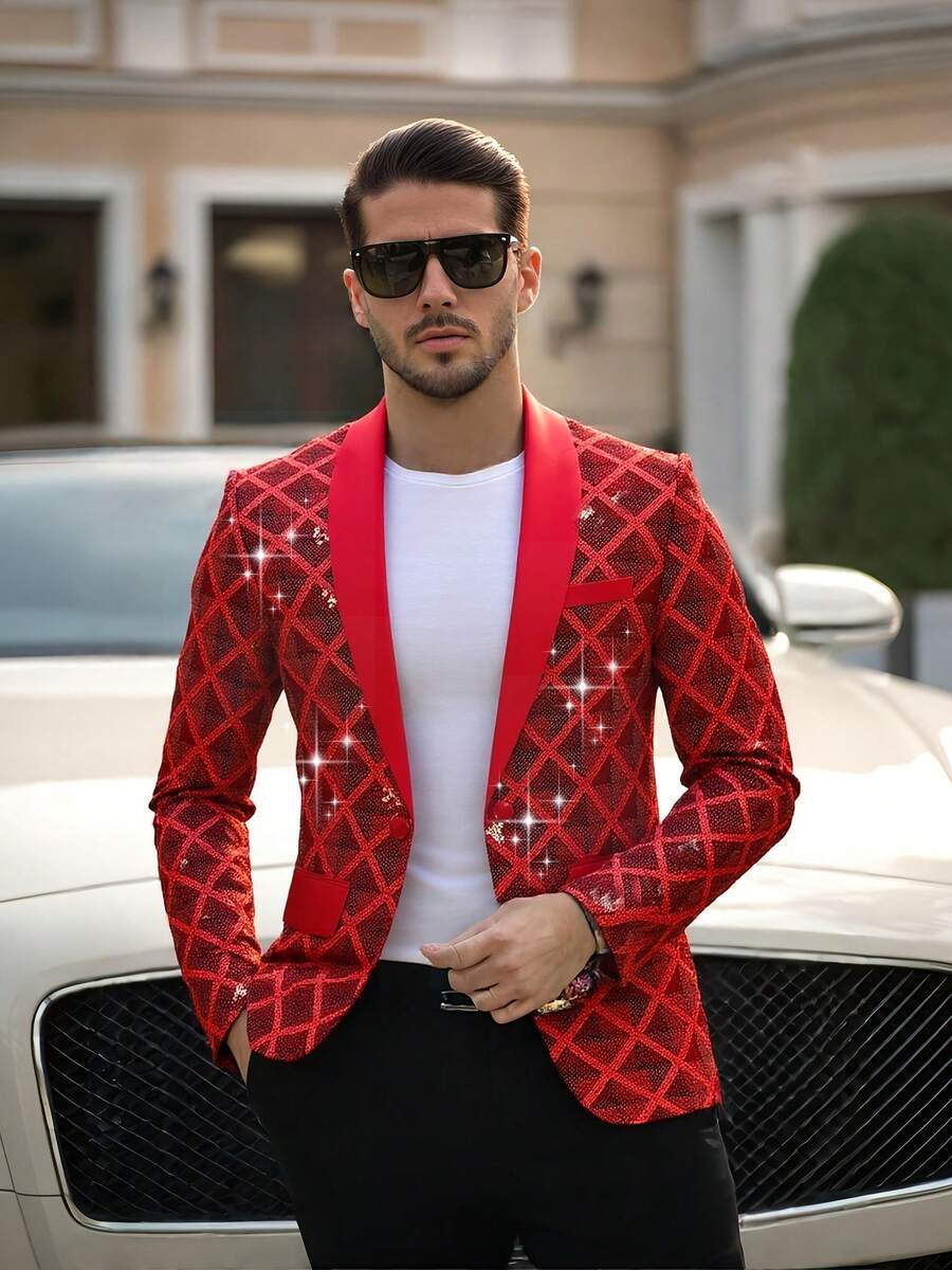 JNYXJNYX Men's Party Jacket, Suit Jacket, Checkered Pattern Design, Suitable For Husbands To Attend Parties And Gatherings,Halloween, Dress Up