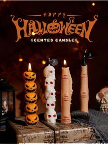 3 Stücke einzigartiger Finger, Kürbis und Schädel duftender Kerzen Set, 3 verschiedene Düfte, toll für Halloween, aromatische Heim-Dekoration, kreativ handgefertigte lang-stämmige duftende Kerzen