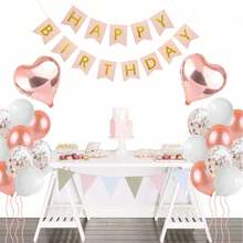 32 Pcs Sweet 16th Decorations Pink Happy Birthday Banner 30inch Rose Gold Number 16 Balloons Rose Gold Confetti Balloons White Sash 16th Birthday Party Supplies Photo Props