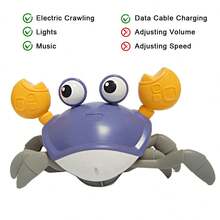 爬行螃蟹玩具，趣味互动跳舞行走移动玩具感官感应螃蟹带音乐，螃蟹玩具男孩女孩儿童生日礼物 - 彩色 - 查看 18