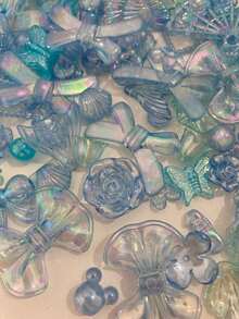 50 Units Mix Of Beads Butterfly Flowers Bows Pearl With Gold - 藍綠色 - 查看 3