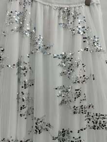 Saia novo elegante de festa tule com brilhantes - Branco - Visão 3