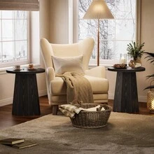 Tribesigns Farmhouse Round End Table, Wooden Couch Side Table With Octagonal Base, Black Nightstand Pedestal Accent Furniture For Living Room, Bedroom - 黑色 - 查看 6