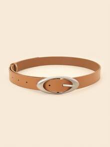 1 件女士椭圆形扣休闲百搭新款夏季时尚腰带 - 駝色 - 查看 3