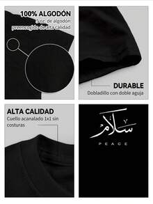 Camiseta Hombre "Salam" (árabe para Paz) + "PEACE" - Negro 220g Algodón Grueso - Negro - Ver 5