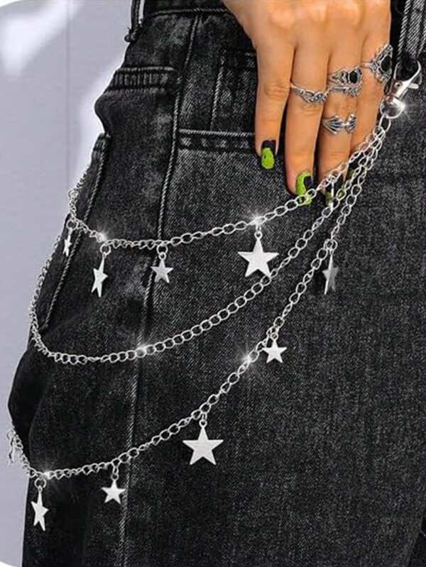 1 Stück Punk Hip-Hop Stern Anhänger Multi-Layer Zinklegierung Kette Gürtel Accessoire für Damen und Herren, unisex ausgefallene Taille Kette Hosen Dekoration, 52cm Herbst-Winter Accessoires Halloween Kostüm, geeignet für Teenager, Jugendliche, Herren, Lässig, Outdoor, Sport, Urlaub, Abschlussgeschenke, Geburtstag, Alltagskleidung