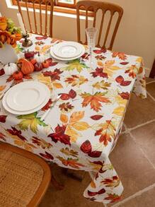 1pc Thanksgiving Maple Leaf Print Tablecloth, 3D Bamboo Texture, Washable Rectangular Table Cover For Coffee Tables, Bedside Cabinets, Dining Tables, Home Decor, Dining, Parties, Holidays, Autumn
