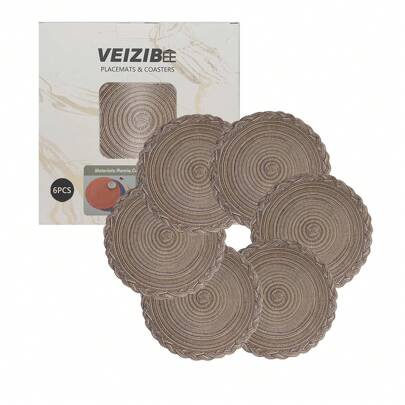 Posavasos, tapete de café, manteles individuales redondos tejidos, 6 piezas, manteles individuales trenzados resistentes al calor, manteles individuales redondos lavables tejidos a mano para mesa de comedor de cocina, estilo europeo