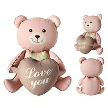 2 件哑光泰迪熊铝箔心形气球，适用于生日派对、情人节、婚礼装饰、摄影道具