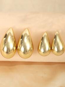 2 Pairs/Set Fashionable Oversized & Medium Teardrop Shaped Hoop Earrings, European And American Style - CCB Earrings - View 1