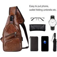 AMJ Crossbody Sling Bag Men Women, Casual Shoulder Backpack, Chest Daypack Satchel For Hiking Travel - Khaki - View 5