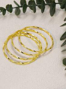 4 piezas de brazaletes tipo bangle con estilo vintage bañados en oro de 24K para mujeres, adecuados para regalos festivos, fiestas y uso diario