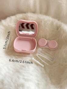 1pc Cute Mini Case, Travel Set, Heart/Square Shape Colored Contact Lens Case With Mirror - Multicolor - View 8