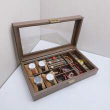 Caja de reloj de madera vintage de tamaño extra grande, caja de joyería con compartimentos para anillos, caja de almacenamiento y exhibición multifuncional para joyería