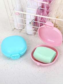 1pc Plastic Soap Box, Travel Soap Container With Lid, Portable Soap Case, Solid Color Soap Holder Box, Drain Soap Dishes For Travel Camping Gym, Bathroom Accessories Back To School - Multicolor - View 6