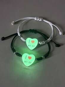 ATLVXJL 2 pièces Ensemble de bracelets lumineux pour couples "J'AIME MON PETIT AMI" et "J'AIME MA PETITE AMIE", ensemble de bijoux de mode décontractée, cadeau pour les couples, convient pour un port quotidien et les jours fériés (Saint-Valentin, Halloween)