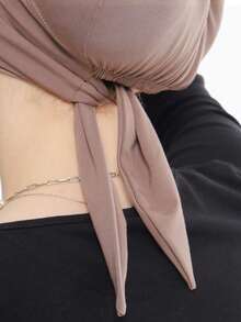 1pc HIAJB Solid Color Simple Fashion Skin-Friendly Tie Up Trailing Turban Hijab Cap, Brimless Chemo Hat Suitable For Daily Life And Outdoor Sports, Women For Dress - Light Khaki - View 4