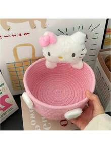 Sanrio 1 Stück Sanrio Hello Kitty süß Kawaii Aufbewahrungskorb, reizvoller Make-up Organizer, Schlafzimmer Dekoration, Geburtstagsgeschenk, Abschlussgeschenk, Pink - Hello Kitty bezaubernder großer Rollaufbewahrungskorb - multifunktionale Stoff Schreibtisch Organizer Box, klassisches Design, geeignet für Zuhause, Büro, Spielsachen und Zubehör