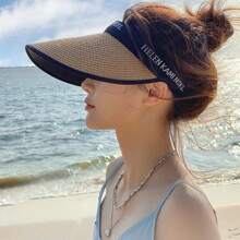 1 Peça Chapéu de Sol de Aba Larga Feminino para Verão, Chapéu de Palha Casual com Proteção UV para Passeio, Cobertura Facial