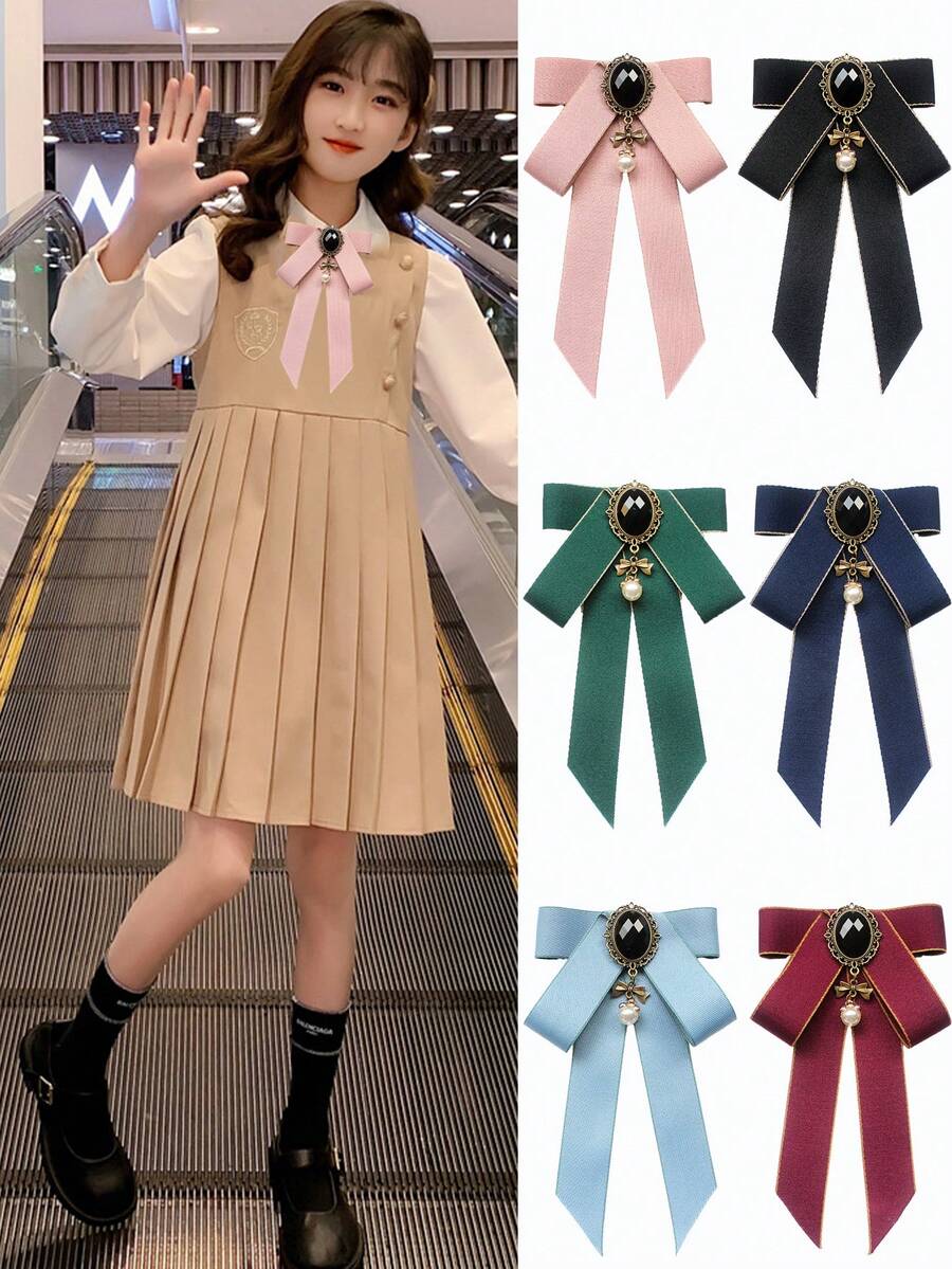 1 件学生纯色休闲丝带装饰领结，时尚学校水手服配饰，适合 14 岁及以上女孩 - 彩色 - 查看 1