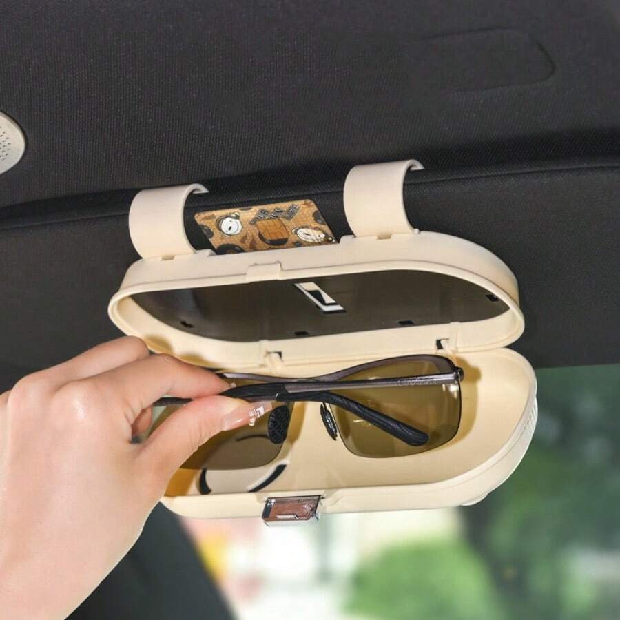 1pc Multifunctional Car Sunglasses Holder, Stylish Eyeglasses Storage Box For Sun Visor, Versatile Organizer Clip For Easy Access, Perfect For Road Trips, Daily Commutes, And Outdoor Adventures, Keep Your Sunglasses And Within Reach, Ideal Gift For Car Enthusiasts And Fashion Lovers, Enhance Your Driving Experience With This Essential Accessory