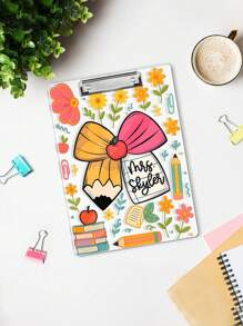 1pc Personalized Teacher Appreciation Gift, Custom Pencil Floral Teacher Clipboard, End Of Year Gift, Back To School Teacher School Supplies