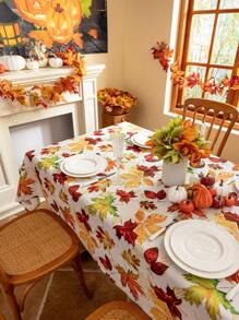 1pc Thanksgiving Maple Leaf Print Tablecloth, 3D Bamboo Texture, Washable Rectangular Table Cover For Coffee Tables, Bedside Cabinets, Dining Tables, Home Decor, Dining, Parties, Holidays, Autumn