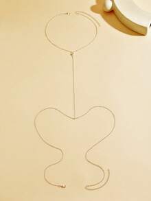 1pc Sexy European & American Style Fashion Simple Elegant Inlaid Plastic Diamond Single Layer Body Chain Necklace, Suitable For Women Party Or Beach Vacation Wear - Silver - View 3