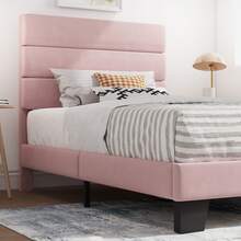 SHA CERLIN Twin/Full/Queen/King Platform Bed Frame With Velvet Upholstered Headboard, Sturdy Wooden Slats, No Box Spring Needed, Pink - 粉色 - 查看 3
