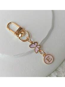 1 件金色蝴蝶字母钥匙扣、合金首字母情侣钥匙扣、背包配件 - 粉色 - 查看 28