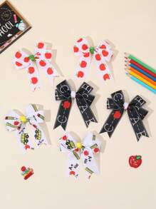 2pcs Back To School Hair Bows For Students Apple Pencil School Bus Letters Pattern Bow Hair Clips White Black Grosgrain Ribbon Bow Alligator Clips Cute Apple Pencil School Bus Letters Printed Bow Hair Clips Adorable Back To School Bow Barrettes For First Day Of School Teens Hair Accessories