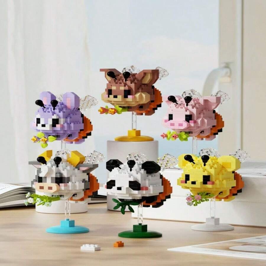 创意卡通动物积木玩具套装，微粒宠物拼装模型玩具家居装饰，包括熊猫、熊、狗、兔子，是感恩节、圣诞节、生日的理想礼物 - 彩色 - 查看 1